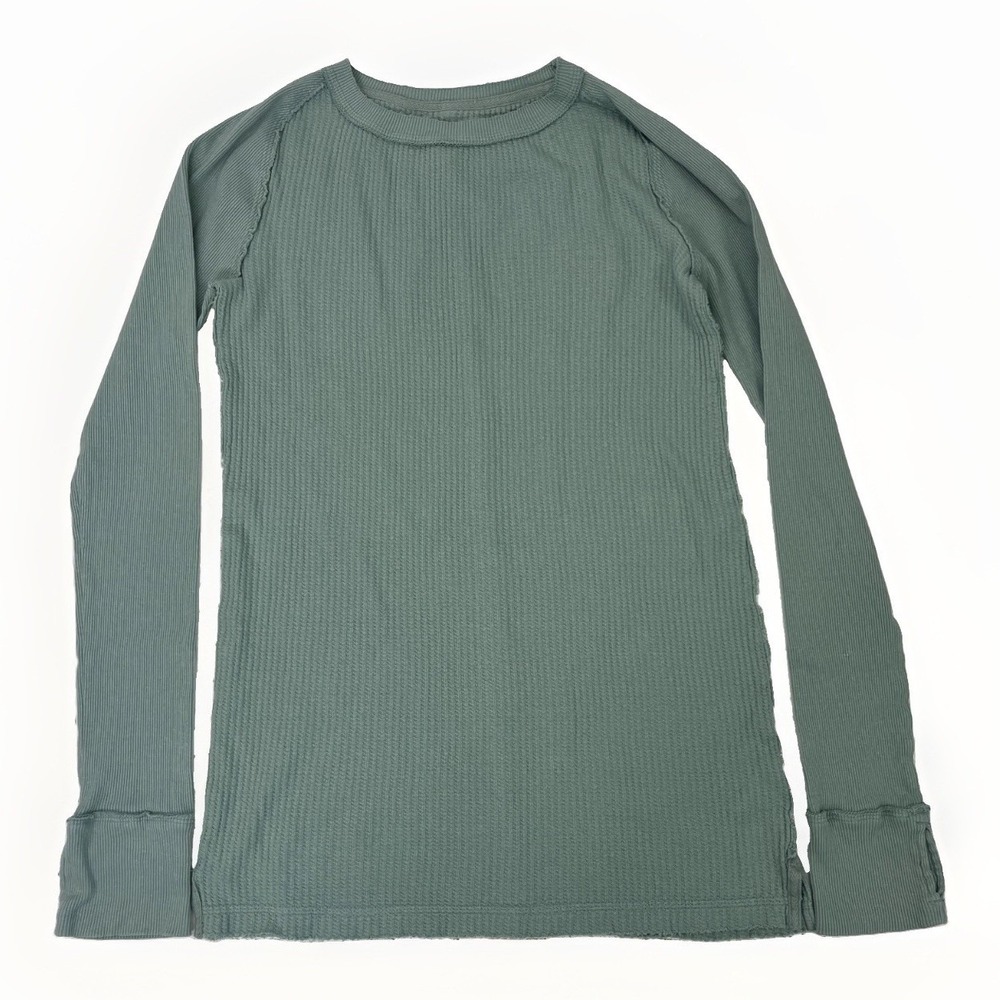 We The Free Free People Arden Tee Green Waffle Knit Thermal Top Sz M Boho